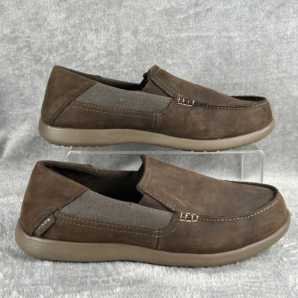 Crocs Santa Cruz 2 Luxe Leather Loafers Mens 9 Espresso Brown Slip On Shoes